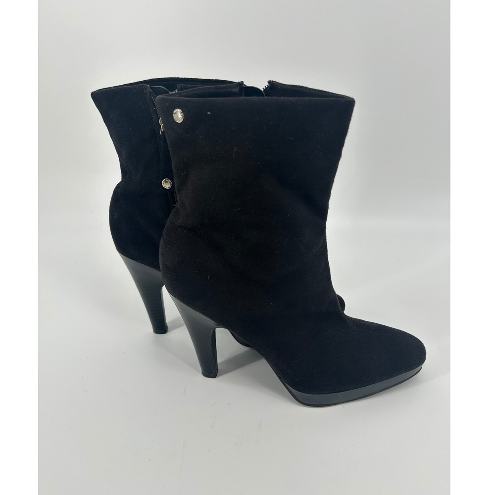 Isaac Mizrahi Brea Ankle Boots Women 8 Black Faux Suede Stiletto Platform Bootie